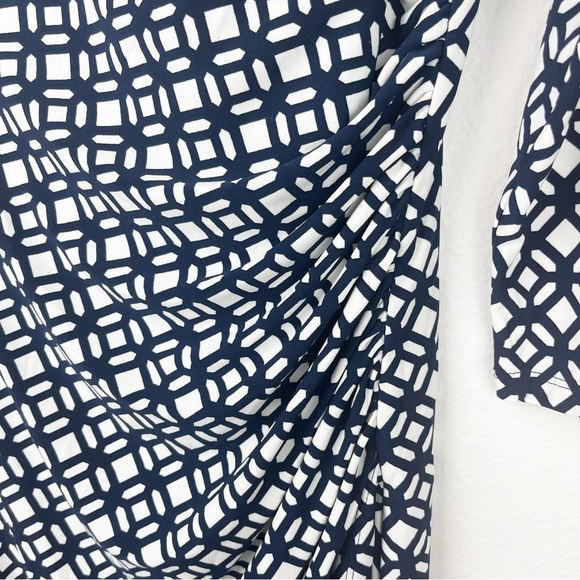 Lauren Ralph Lauren V-Neck Faux Wrap Dress Navy White Size 6 - Picture 9 of 15